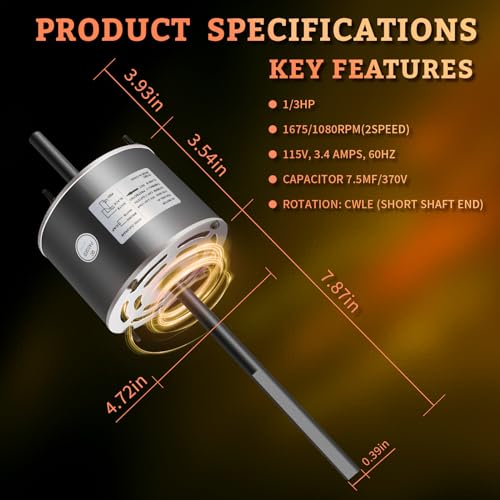 D1092  7184-0156  1468-306 RV AC Fan Motor Compatible with Coleman Mach 6000 & 8000 Series AC Units  48014  48064  48203 etc  Replaces 7855MVA-A11U  7184-0432  1468-3069 etc 1/3 HP  115 Volts