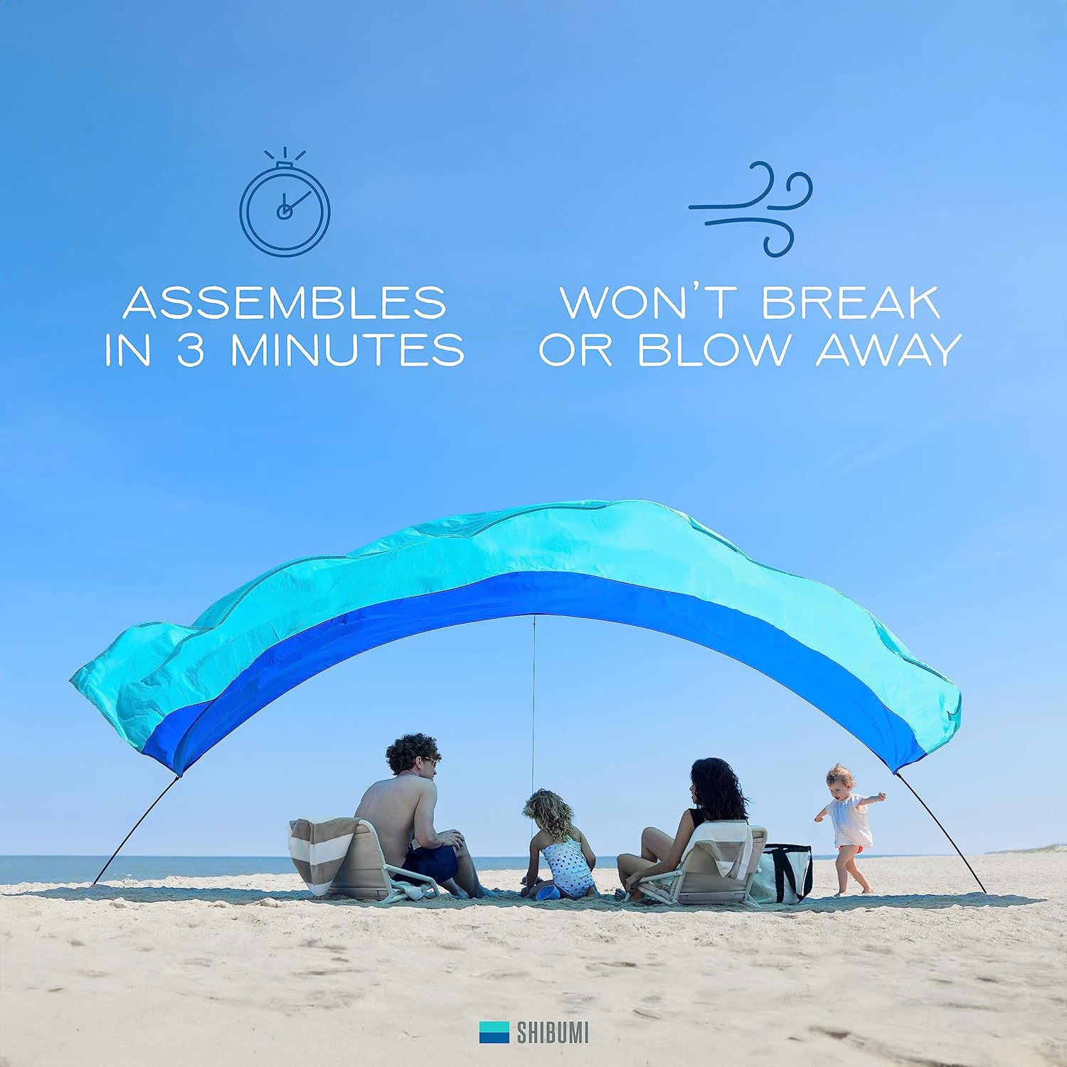 World's Best Beach Shade, The Original Wind-Powered® Beach Canopy, Provides 150 Sq. Ft. of Shade, Compact & Easy to Carry, Sets up in 3 Minutes, Designed & Sewn in America