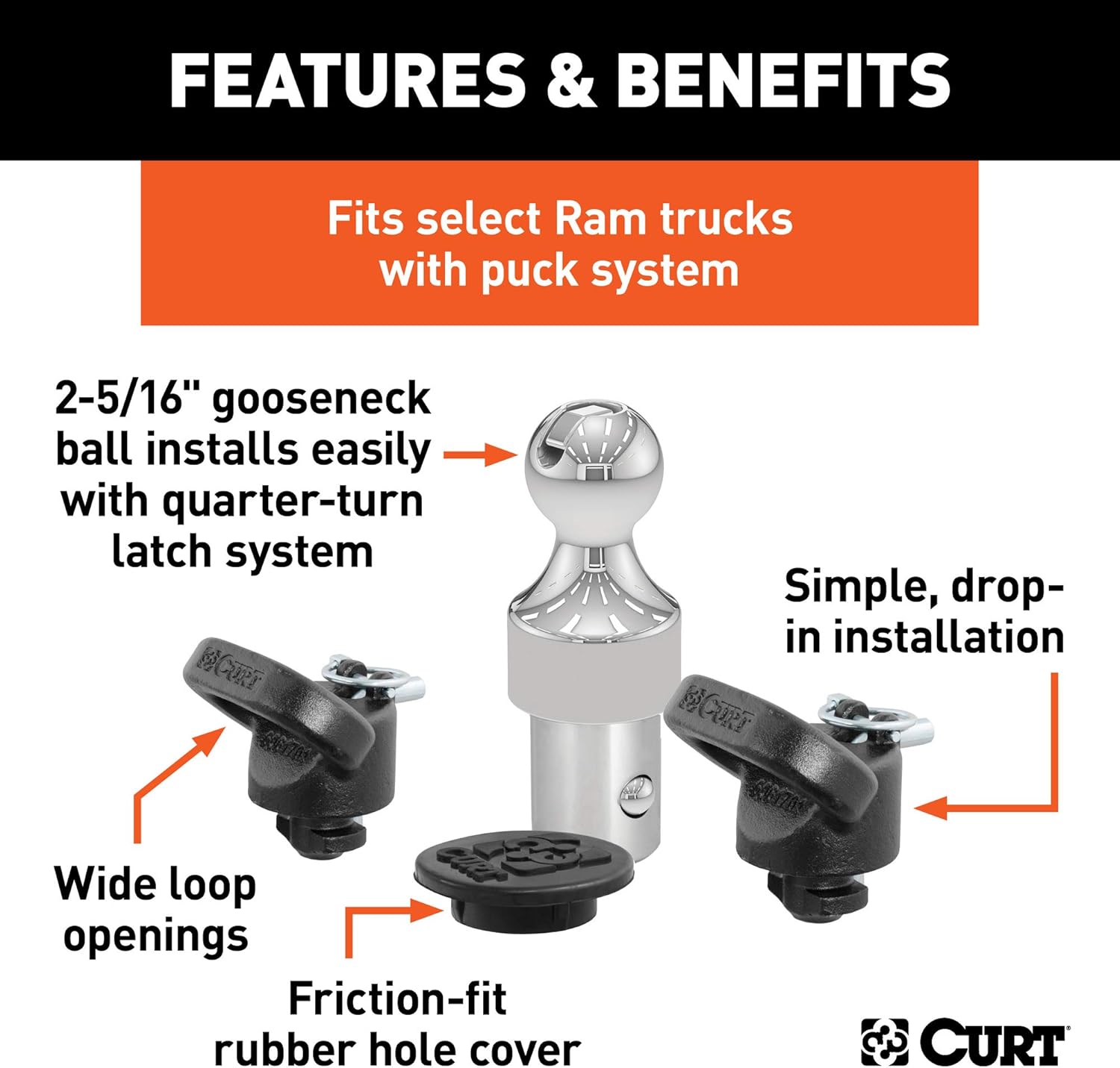 CURT Truck Gooseneck Chrome Powder Coated Hitch Kit