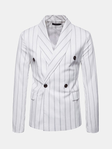 Casual Stitching Double Breasted Striped Long Sleeve Suit For Men