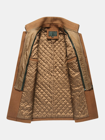 Mens Thicken Tweed Lapel Casual Regular Fit Double Collar Overcoat
