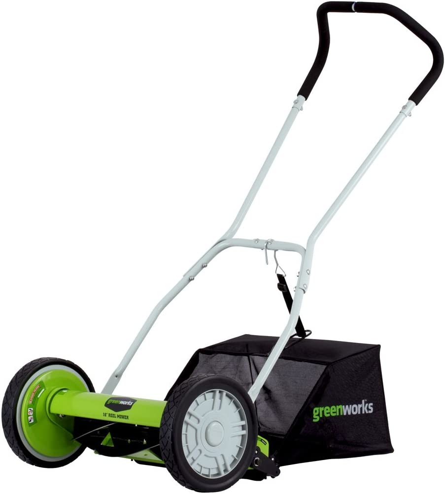 Greenworks 16-Inch Reel Lawn Mower with Grass Catcher 25052,Black/Green, 47′′D x 22′′W x 29.75′′H💝 Last Day For Clearance