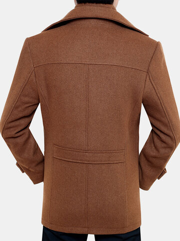 Mens Thicken Tweed Lapel Casual Regular Fit Double Collar Overcoat