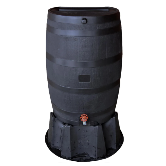RTS Home Accents 50 Gallon Rain Barrel Bundle with Stand and White Flex Elbow