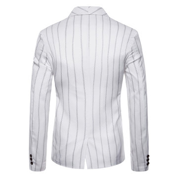 Casual Stitching Double Breasted Striped Long Sleeve Suit For Men