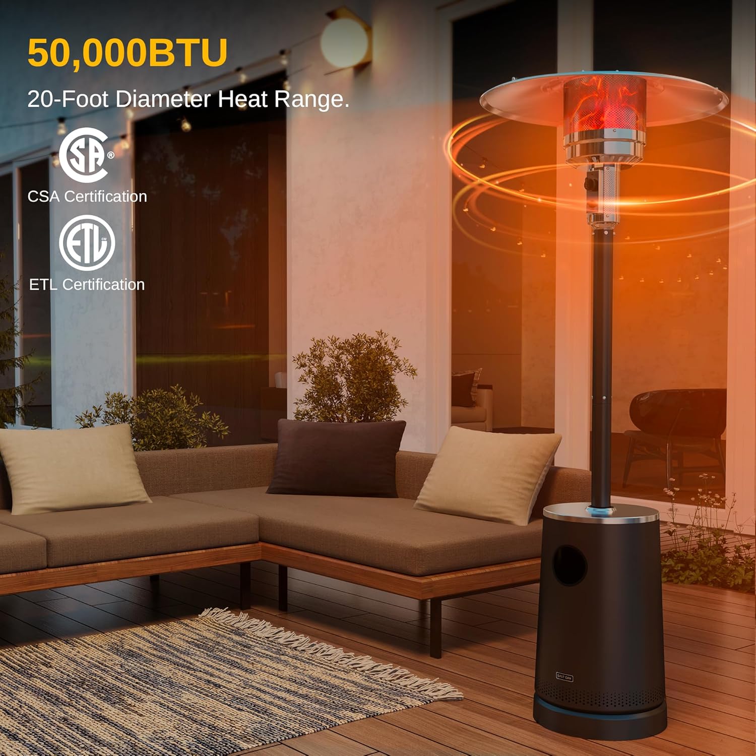 EAST OAK 50,000 BTU Patio Heater with Sand Box Table Design Double-Layer Stainless Steel Burner