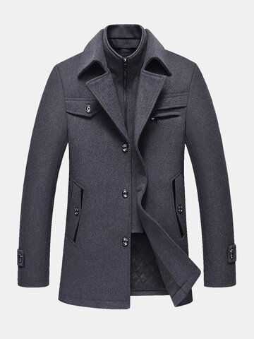 Mens Thicken Tweed Lapel Casual Regular Fit Double Collar Overcoat