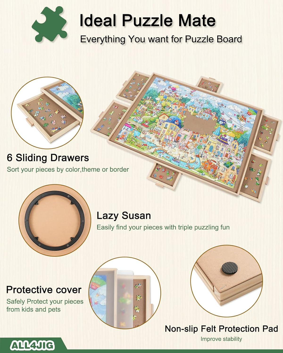 ALL4JIG Adult Portable Wooden Jigsaw Puzzle Table