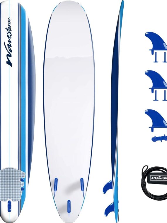 2026 Wavestorm 8ft Classic Surfboard // Foam Wax Free Soft Top Longboard for Adults and Kids of All Levels of Surfing