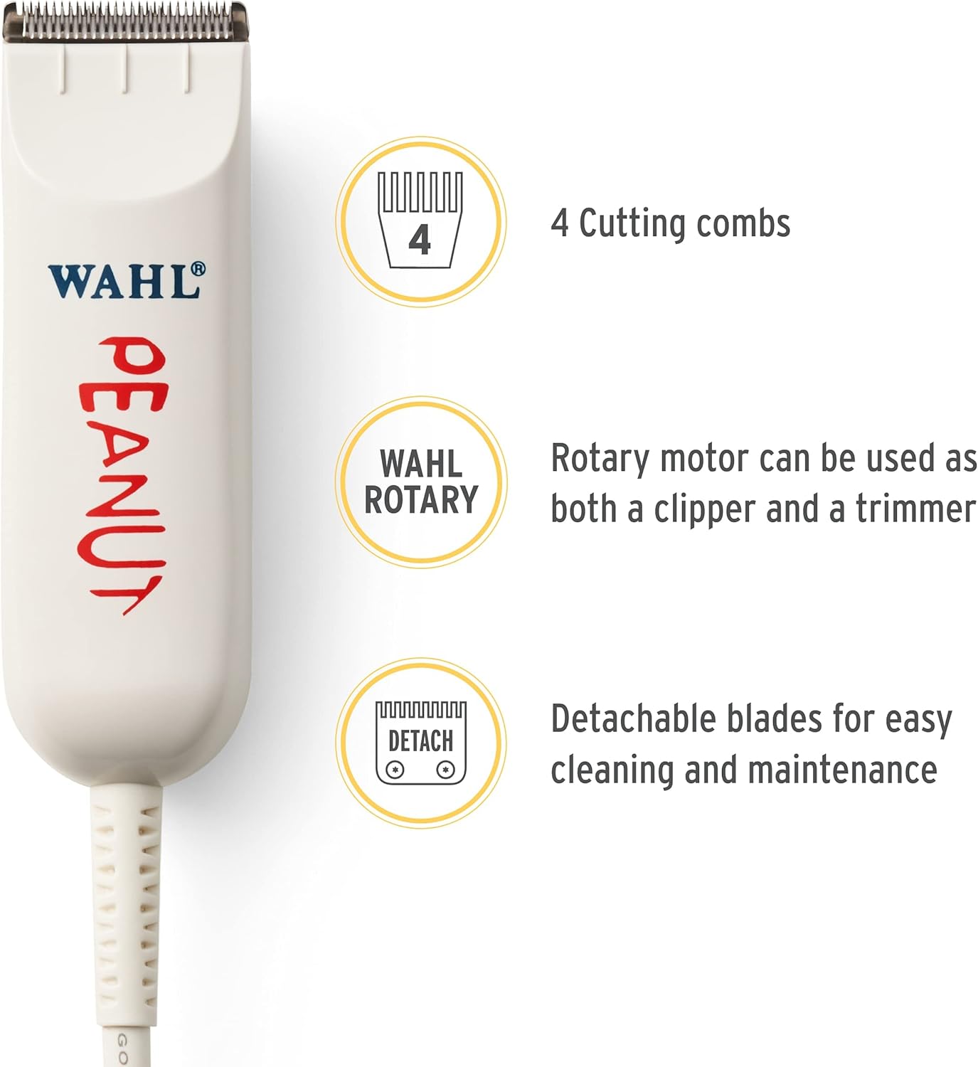 2026 Wahl Professional – Classic White Peanut – Professional Beard Trimmer and Hair Clipper Kit – Adjustable Hair Cutting Tool with 4 Guide Combs