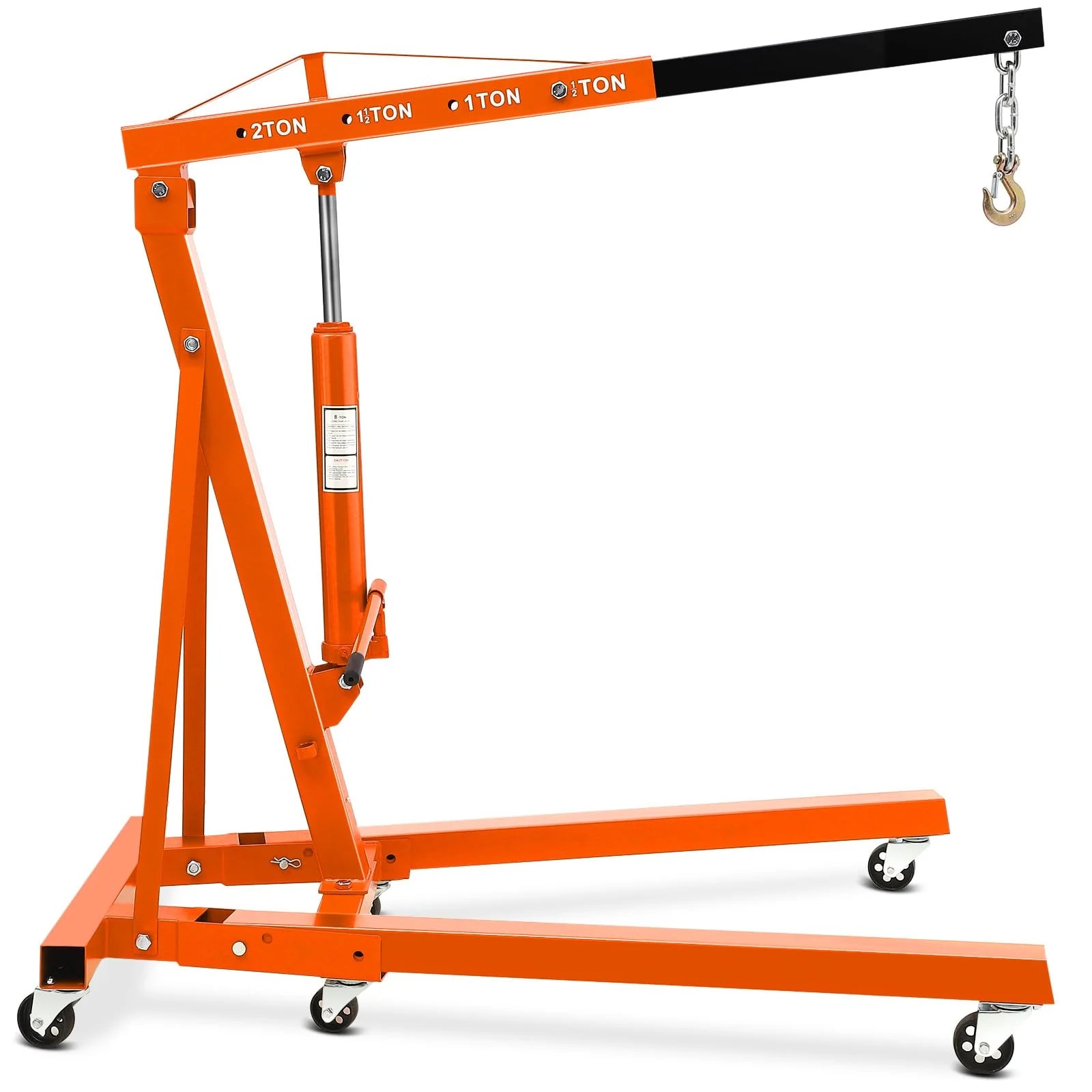 4400LBS Engine Hoist, Folding Hydraulic Hoists Cherry Picker, Heavy Duty Engine Crane Lifter, Orange
