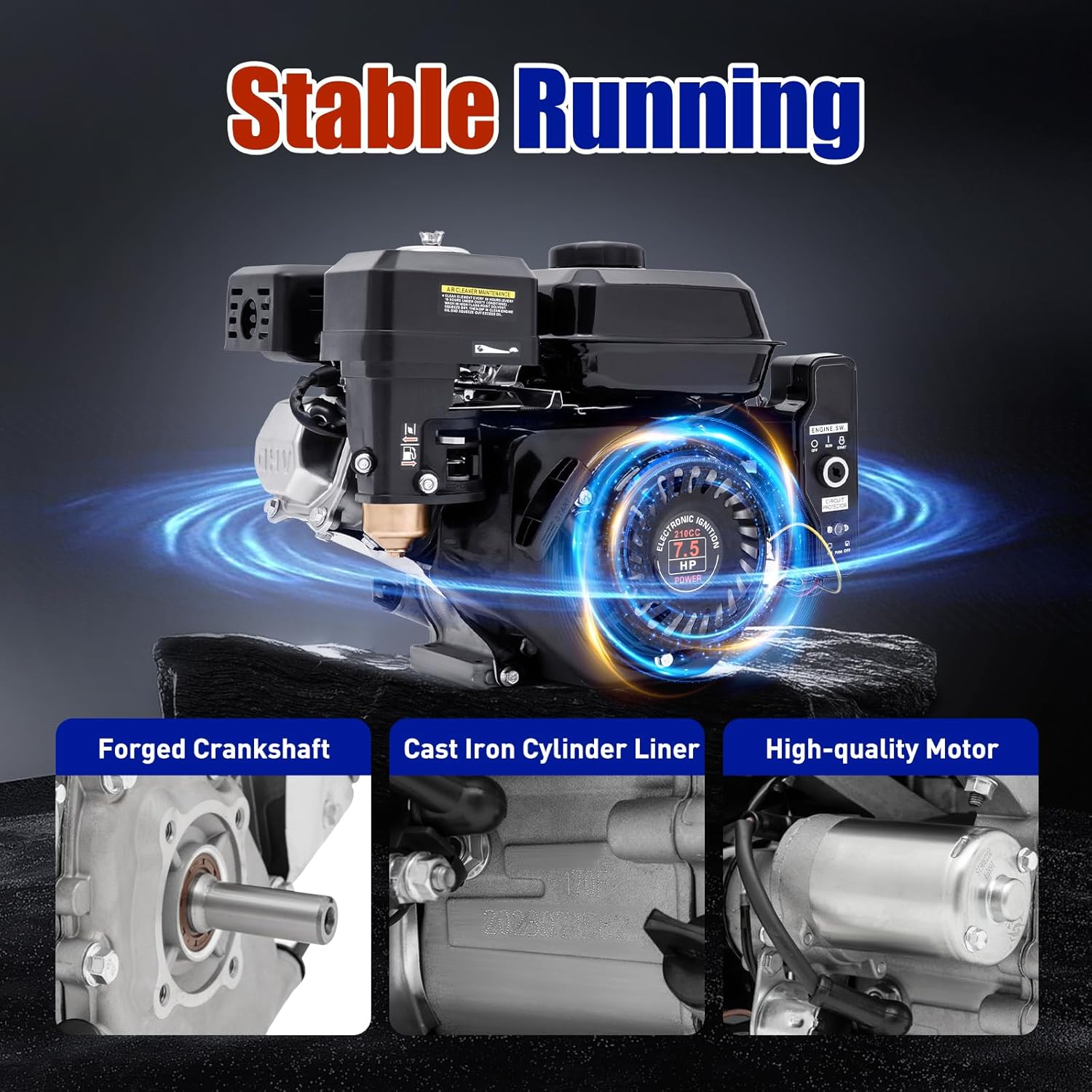 7.5HP 212CC 4-Stroke OHV Gasoline Engine with Electric Start for Go-Karts. Compressors. Generators. and More – Durable & Fuel Efficient
