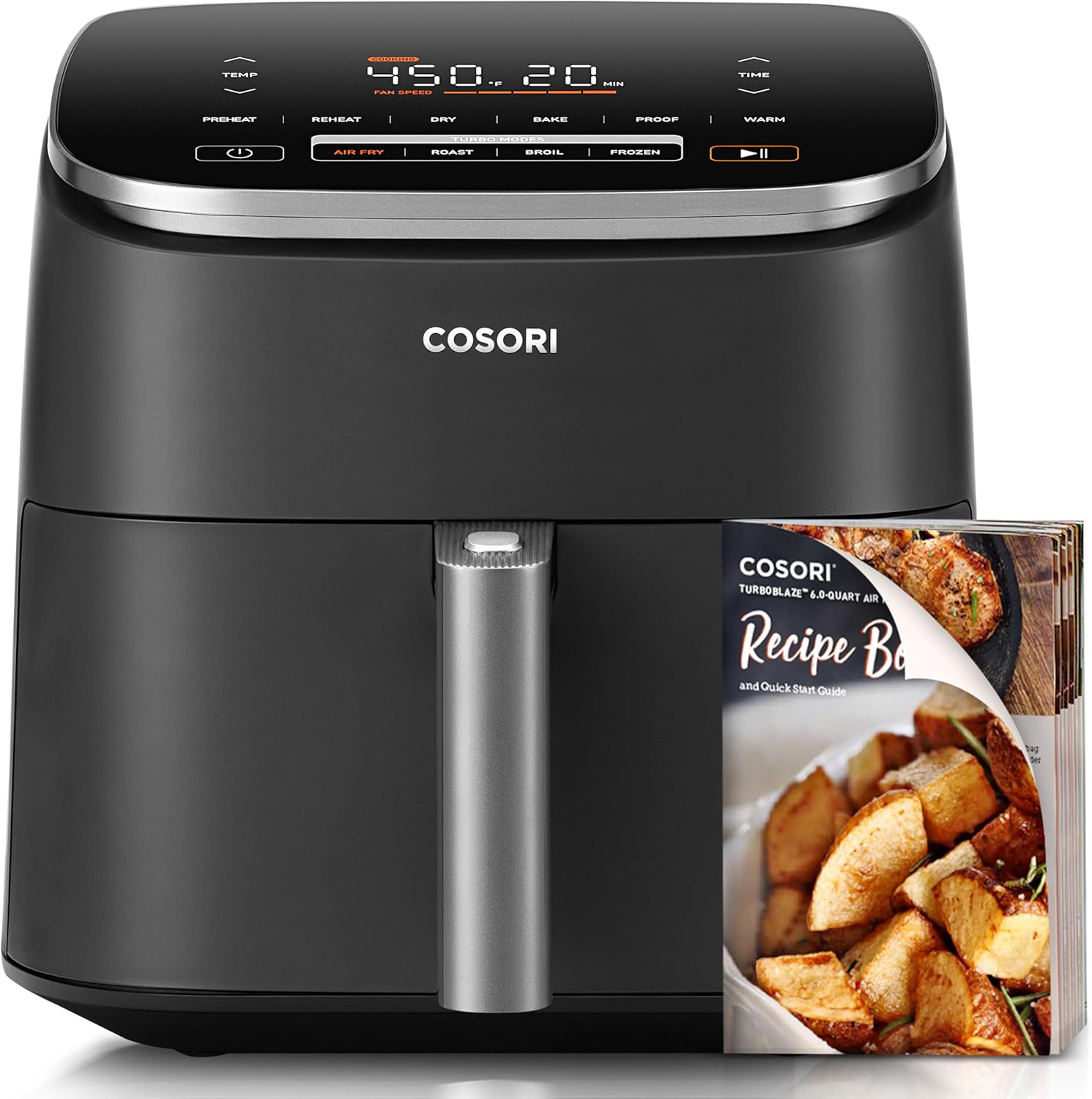 2026 COSORI Air Fryer 9-in-1  Compact but Large 6 Qt  5 Fast Fan Speeds with 450F for Ultra Crsipy  95% Less Oil  100+ In-App Recipes  Roast  Bake  Dehydrate  Reheat  Broil  Proof  Dishwasher Safe  Gray