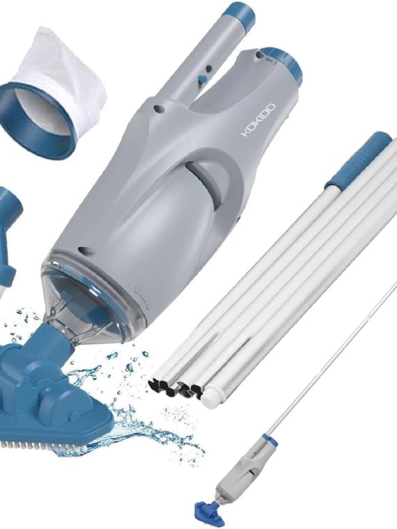 2026 KOKIDO 2026 Rechargeable Handheld Pool Vacuum Set with Adjustable Pole and 2 Interchangeable Brush Heads  for Above Ground Pool  Hot Tub  Spa and Small Pools to 20ft  Cordless  Spot Clean XTROVAC 110