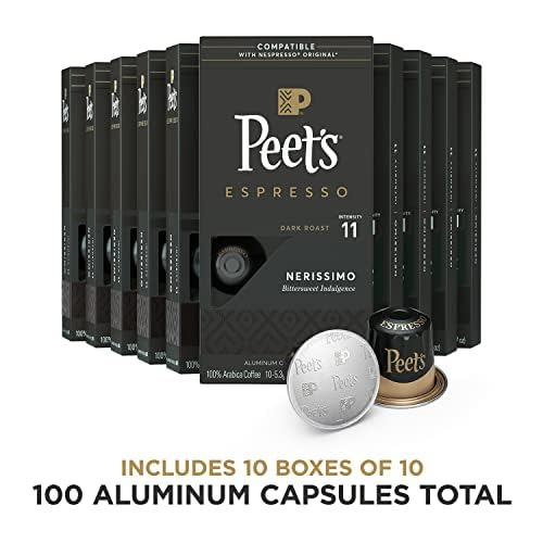 2026 Peet’s Coffee  Dark Roast Espresso Pods  Nerissimo Intensity 11  100 Count (10 Boxes of 10 Espresso Capsules)