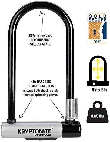 2026 Kryptonite Kryptolok Standard Bike U-Lock with Cable  Heavy Duty Anti-Theft Bicycle U Lock  12.7mm Shackle and 10mm x 4ft Length Security Cable with Mounting Bracket and Keys