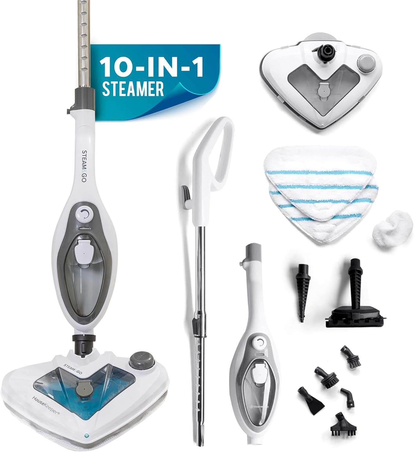 2026 Steam and Go 10-in-1 Steam Mop – Floor Steamer with Detergent Chamber and Detachable Handle for Tile Grout  Clothes  Furniture  Hardwood  Upholstery  & Carpet  Handheld Steam Cleaner for Home Use