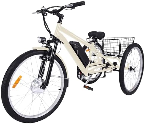 2026 26 Inch 24 Inch Adult Electric Tricycle 3 Wheel Mountain Electric Bicycle with Basket  350W Brushless Motor  36V 10Ah Removable Battery  7 Speed Ebike Trike for Men Women