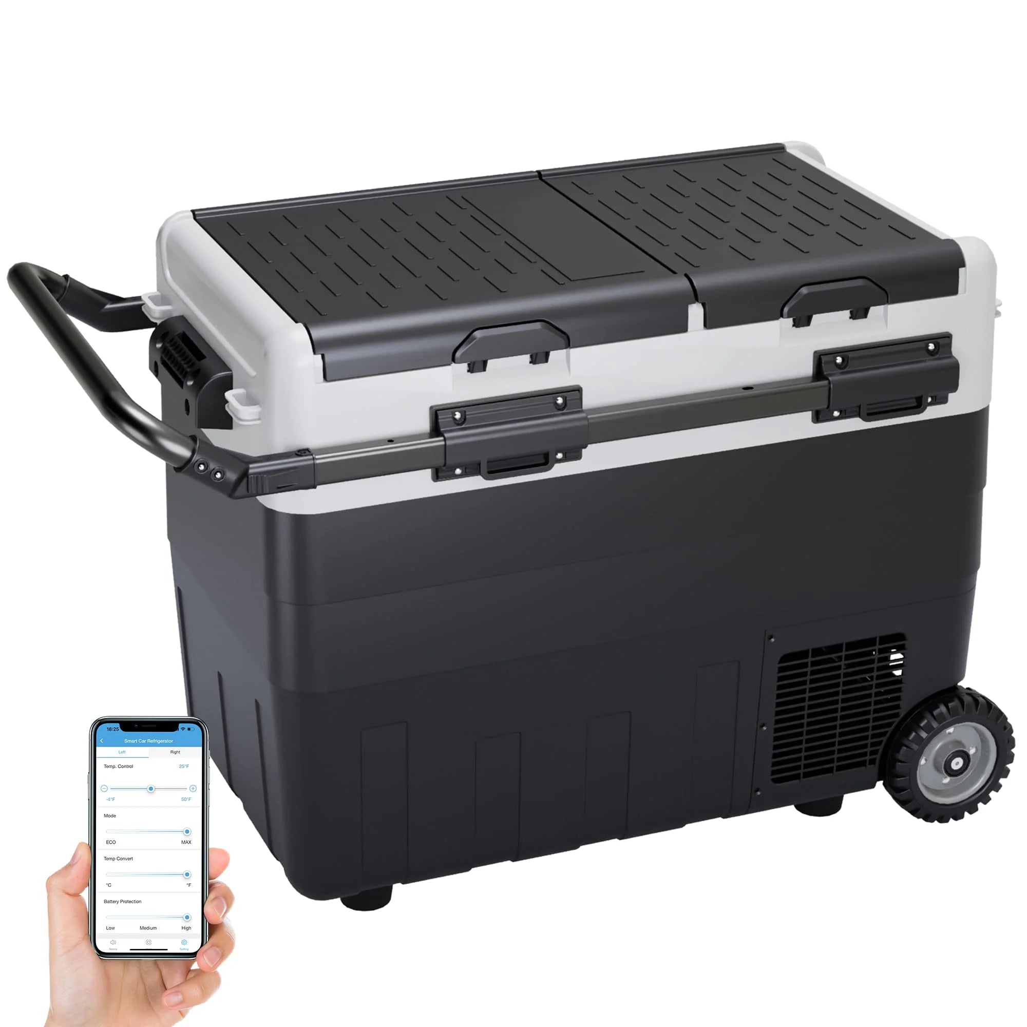 50L Dual Zone Car Refrigerator, 12V/24V Electric Cooler, Portable Freezer with WiFi App Control for Car, Truck, Home Use