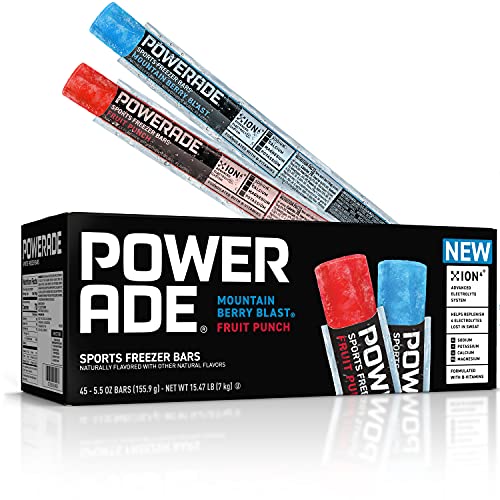 2026 POWERADE Sports Freezer Bars  Giant Sized 5.5 oz Refreshing Ice Pops with Electrolytes B Vitamins – Naturally Flavored  Mountain Berry Blast and Fruit Punch  45 Total Freezer Bars