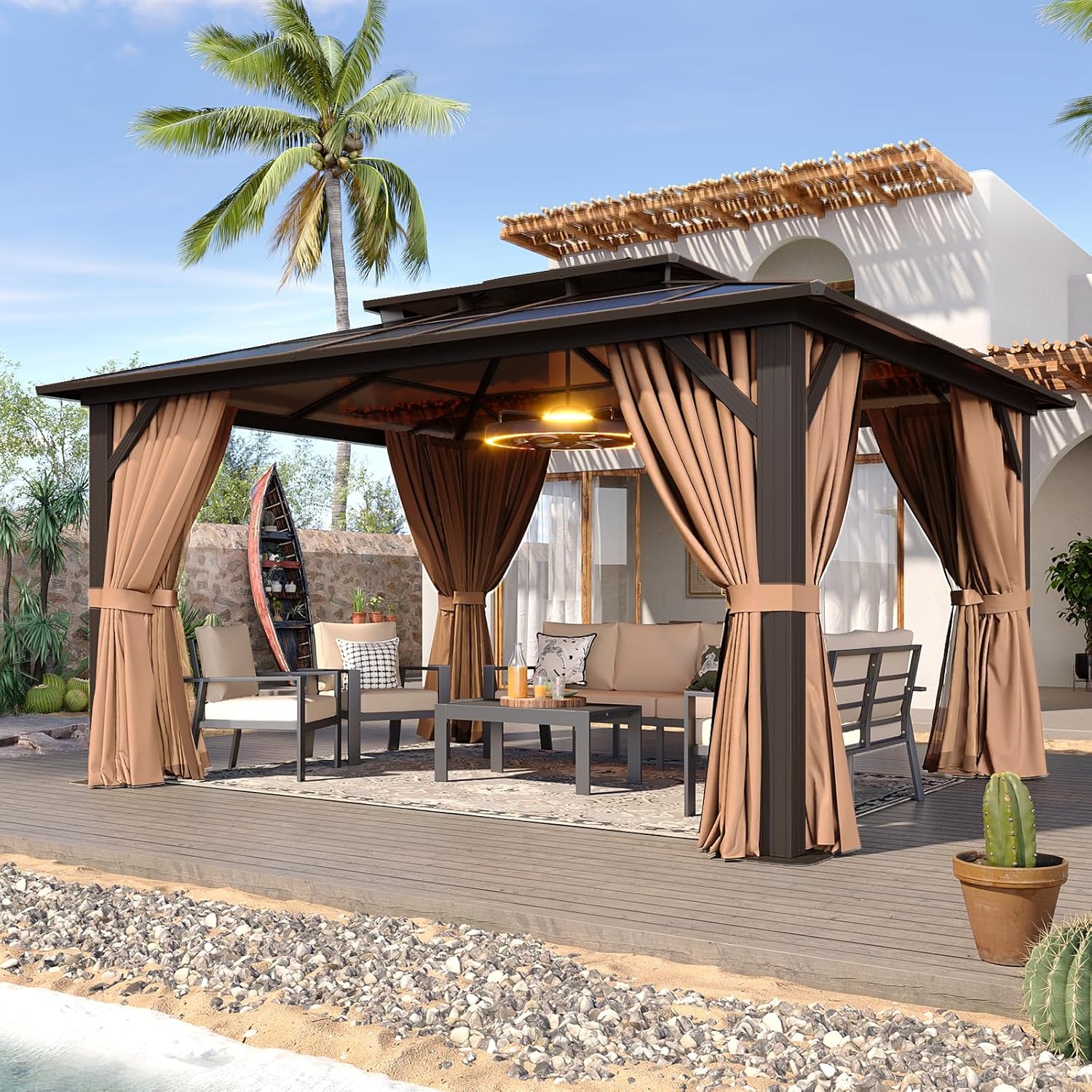 12’X10′ Hardtop Gazebo with Curtains and Netting