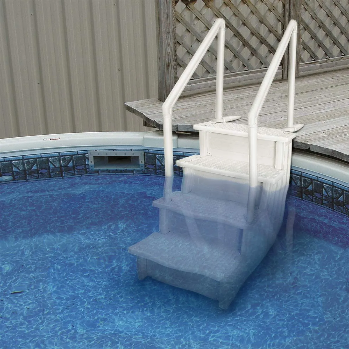 Aqua Select Above Ground Anti-Slip Pool Steps to Deck | Safety Swimming Pool Ladder | Designed for Above Ground Swimming Pools | Holds Up to 400 Pounds | White