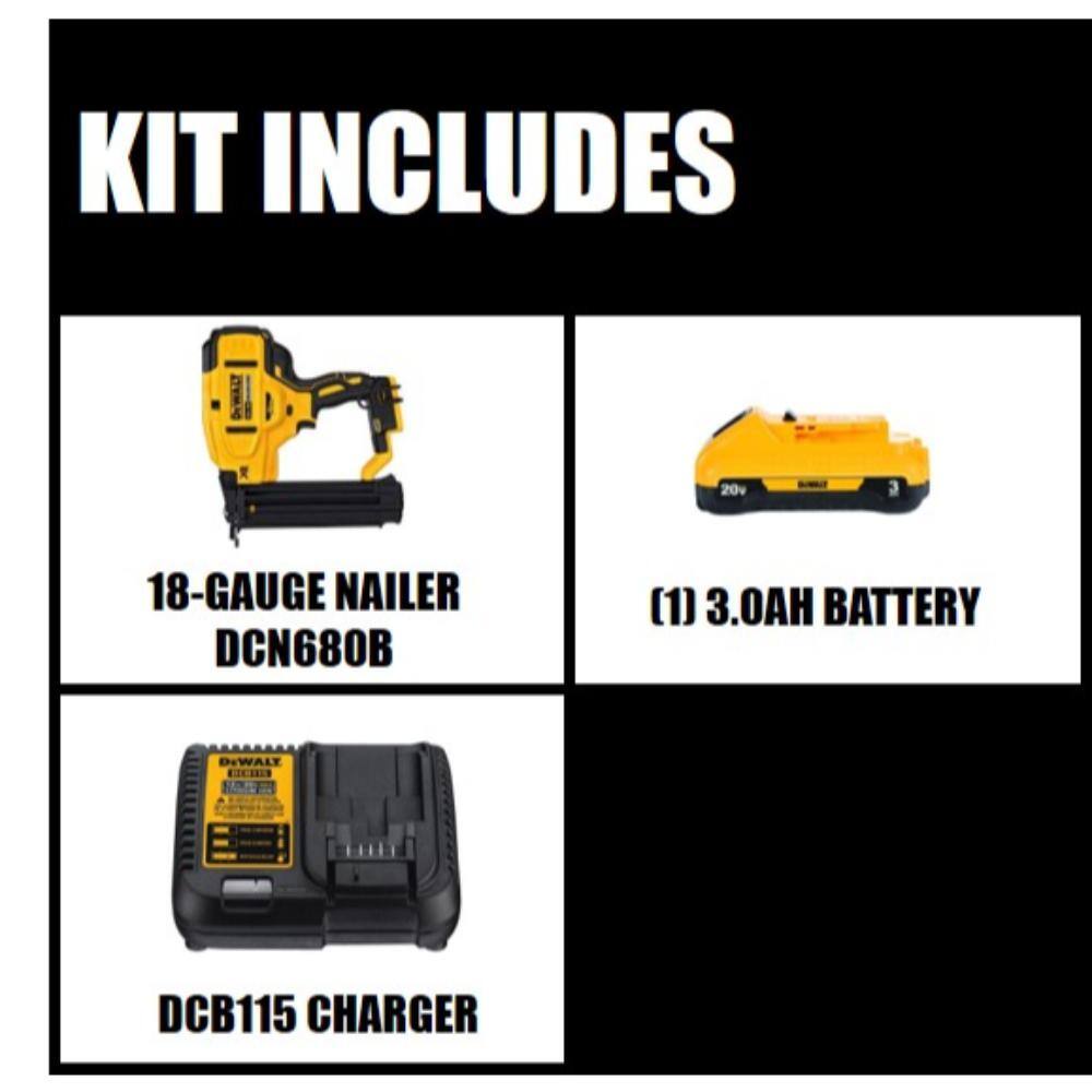 20V MAX XR Lithium-Ion 18-Gauge Nailer (1) 3.0Ah Battery and Charger DCN680BW230C