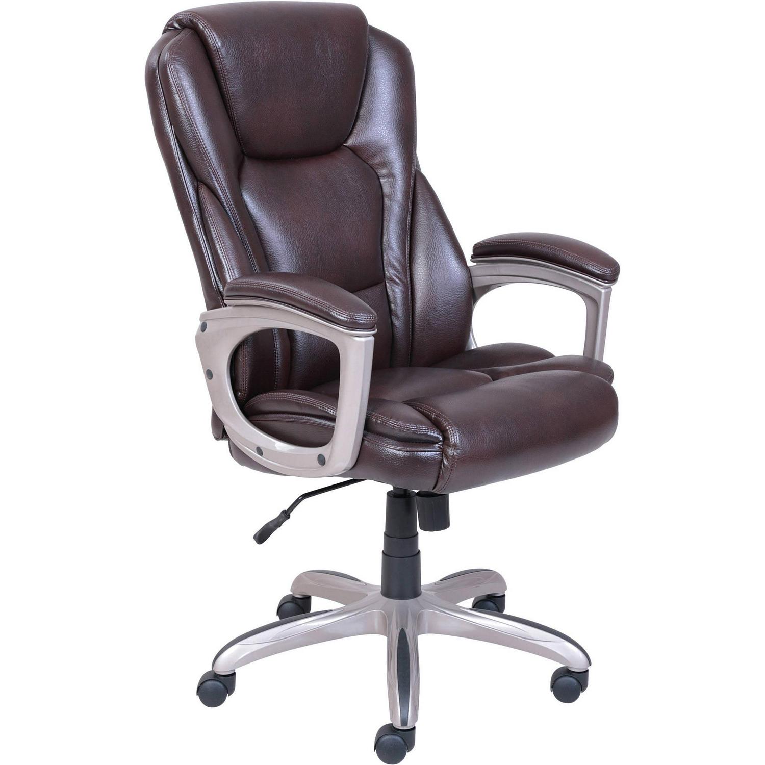 2026 Serta Heavy-Duty Bonded Leather Commercial Office Chair with Memory Foam, 350 lb capacity, Brown