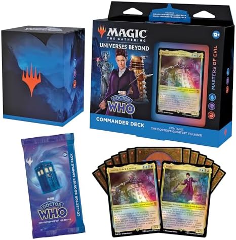 2026 Magic: The Gathering Doctor Who Commander Deck – Masters of Evil (100-Card Deck  2-Card Collector Booster Sample Pack + Accessories)