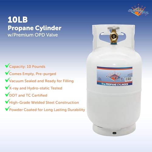 2026 Flame King YSN10LB 10LB Steel Propane Tank Cylinder with Type 1 Overflow Protection Device Valve  for Camping  Fire Pits  Heaters  Grills  Overlanding  White