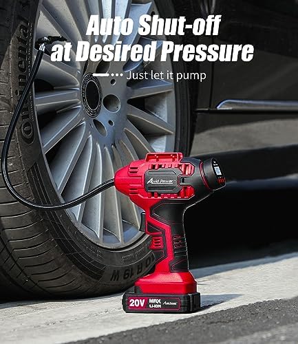 2026 AVID POWER Tire Inflator Portable Air Compressor  20V Cordless Car Tire Pump  Rechargeable Battery Powered Air Compressor w/12V DC Adapter  Digital Pressure Gauge