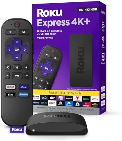 2026 Roku Express 4K+ | Roku Streaming Device 4K/HDR  Roku Voice Remote  Free & Live TV