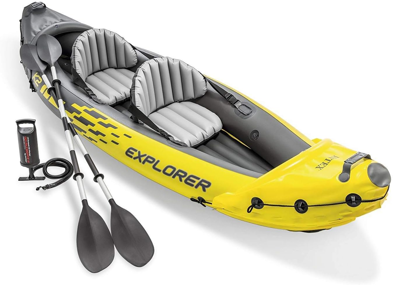 2026 Intex 68307EP Explorer K2 Inflatable Kayak Set: includes Deluxe 86in Aluminum Oars and High-Output Pump – SuperStrong PVC – Adjustable Seats with Backrest – 2-Person – 400lb Weight Capacity