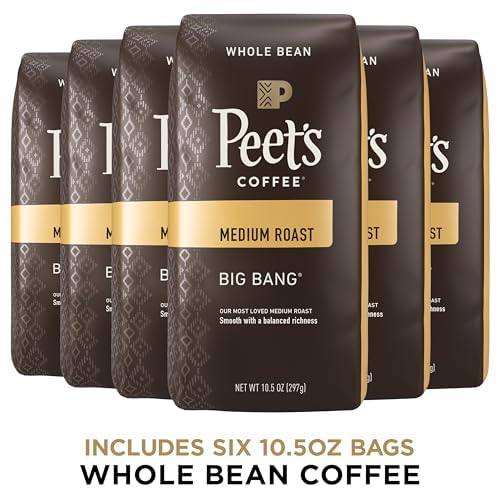 2026 Peet’s Coffee  Medium Roast Whole Bean Coffee – Big Bang 63 Ounces (6 Bags of 10.5 Ounces)