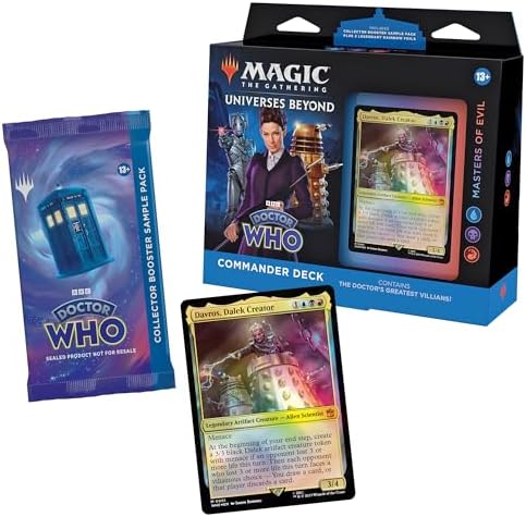 2026 Magic: The Gathering Doctor Who Commander Deck – Masters of Evil (100-Card Deck  2-Card Collector Booster Sample Pack + Accessories)