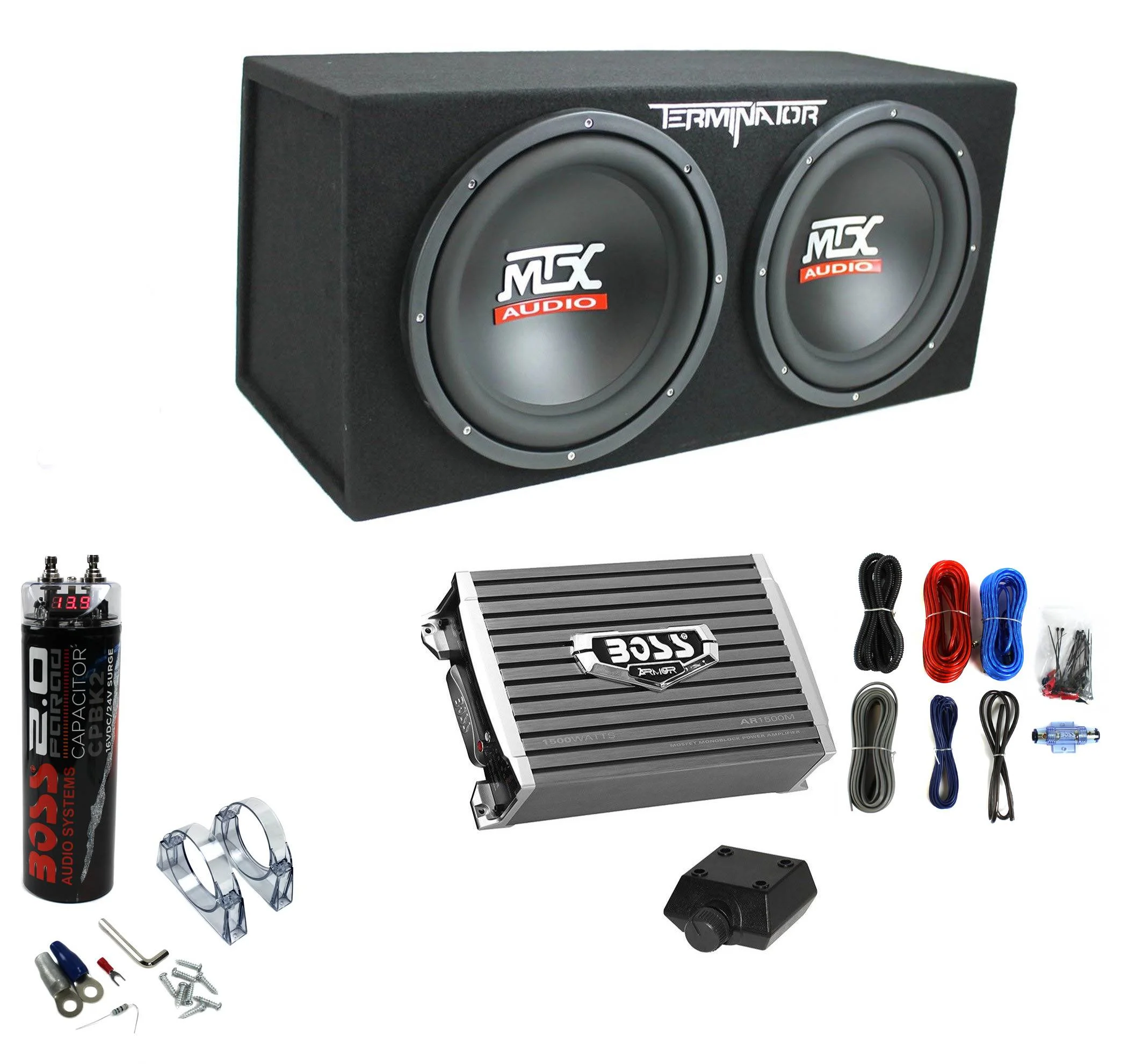 12′′ 1200W Dual Subwoofer Box with 1500W Monoblock Amplifier & 2-Farad Capacitor