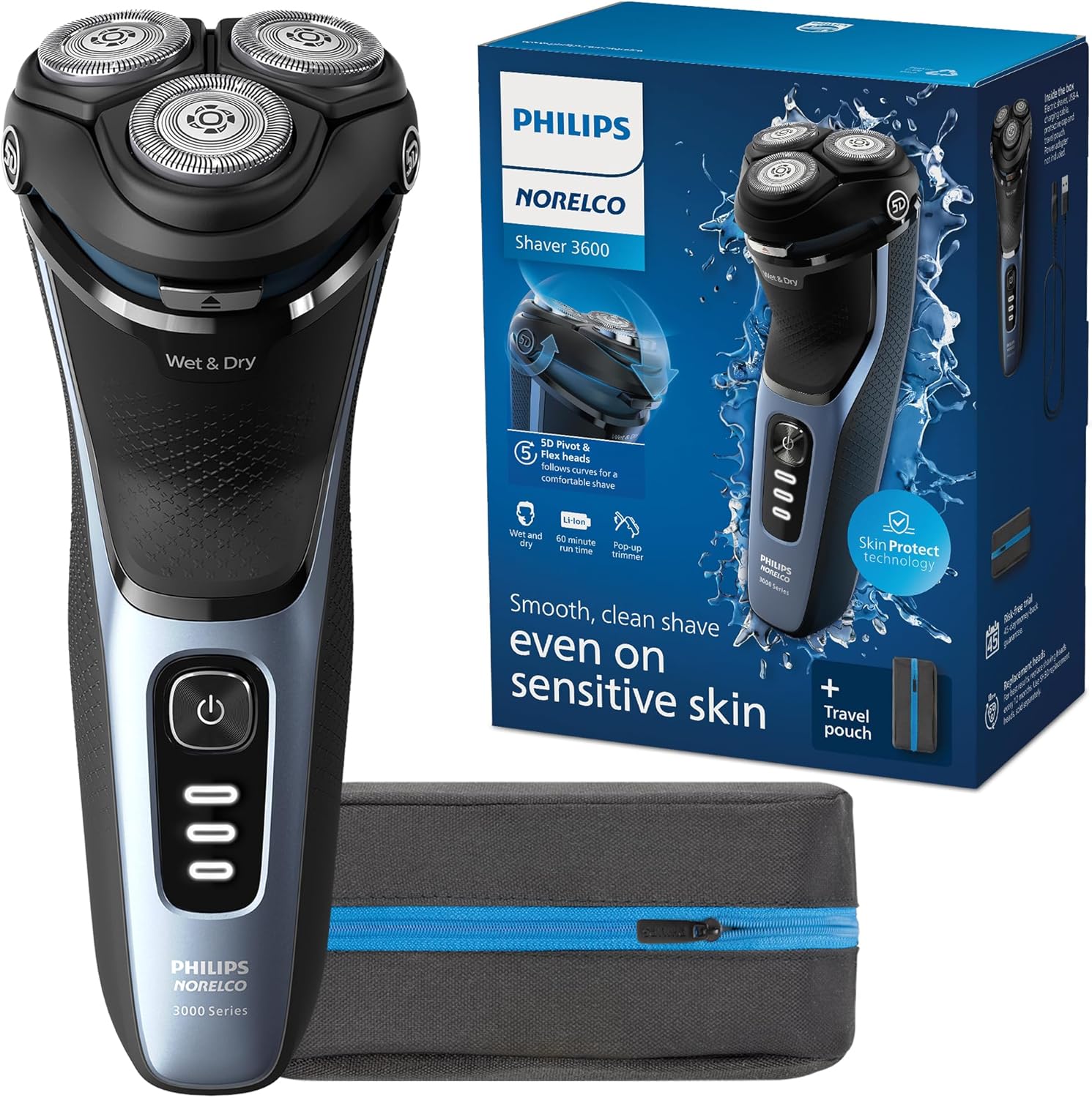2026 Philips Norelco Shaver 3600  Rechargeable Wet & Dry Electric Shaver with Pop-Up Trimmer and Storage Pouch  S3243/91