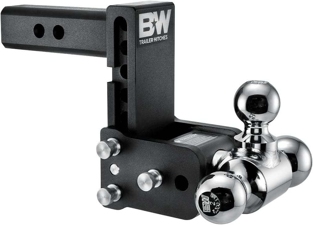 B&W Tow & Stow Adjustable Trailer Hitch Ball Mount. Tri-Ball. 5′′ Drop. 10.000 lbs GTW. Fits 2′′ Receiver. Model TS10048B