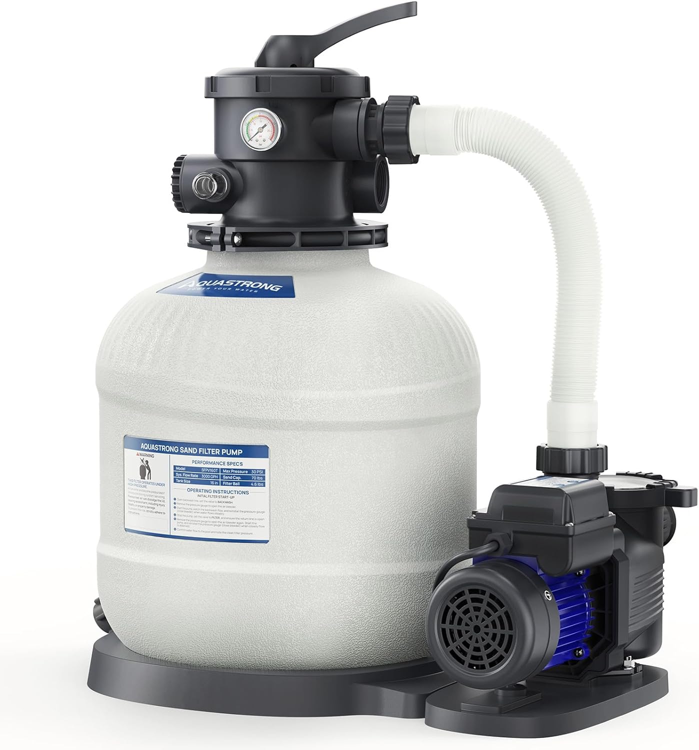 16′′ Sand Filter Pump for Above Ground Pools – 3/4 HP