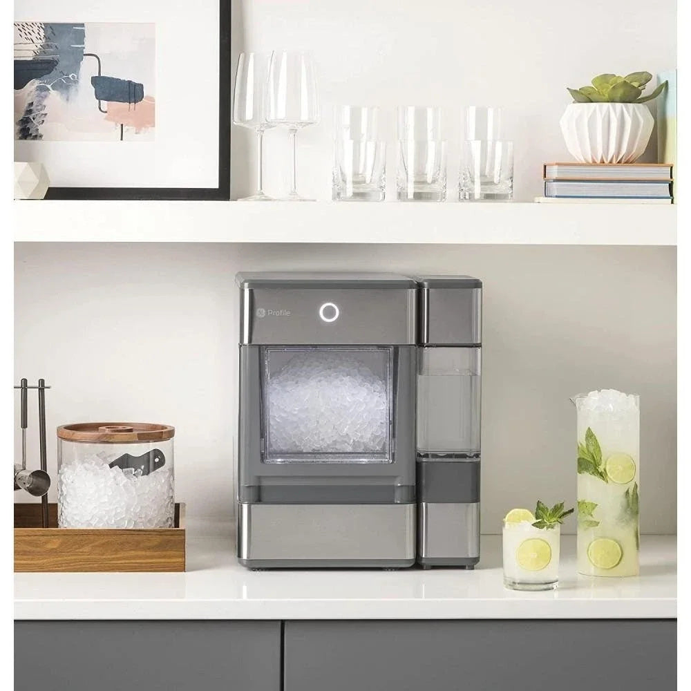 2026 GE Profile OPAL01GEPKT Opal | Countertop Nugget Ice Maker, Stainless Steel Wrap with Gray Accents & LED Lighting