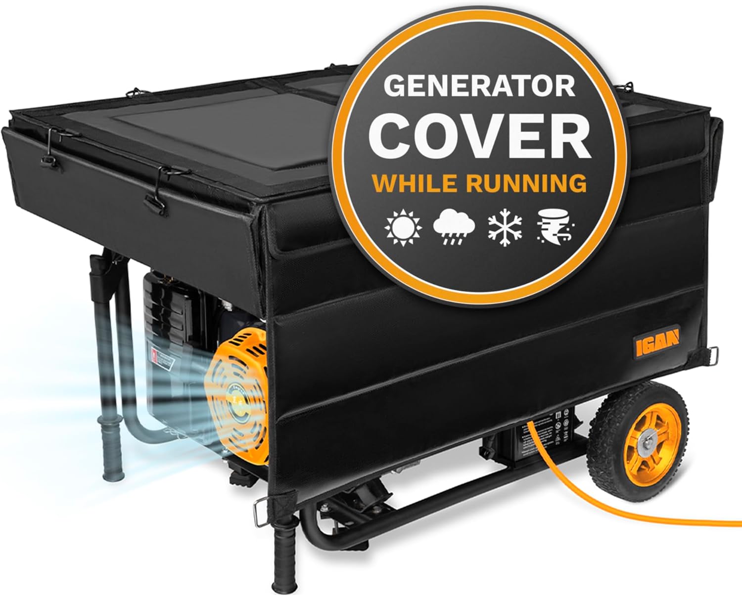 2026 IGAN Generator Tent Running Cover  Ultra Heavy Duty Tarpaulin Enclosure  Portable All-weather Generator Rain Shelter for most 3500w-12000w generators  Black Generator Cover