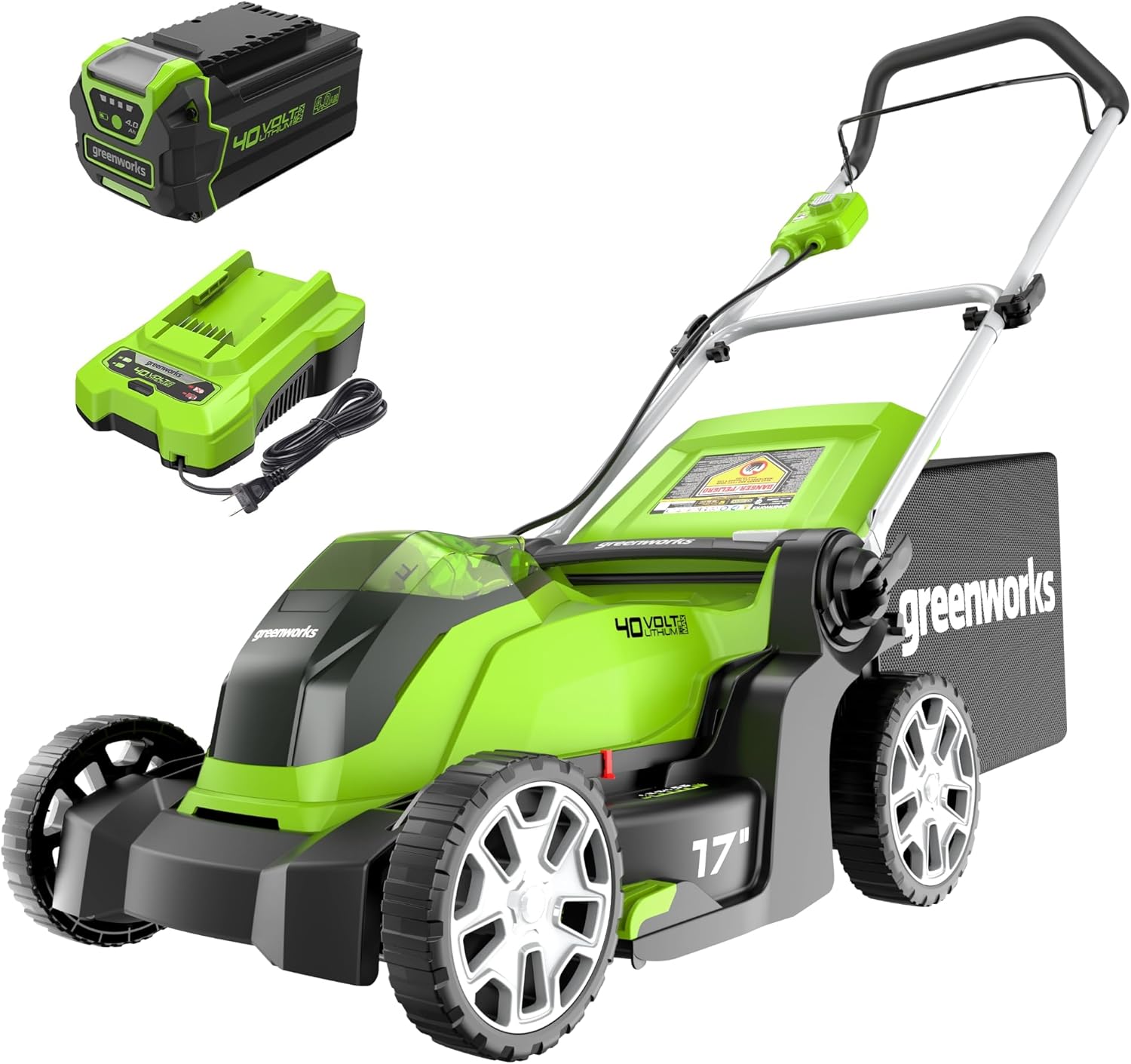 40V 17′′ Cordless Lawn Mower with Battery & Charger