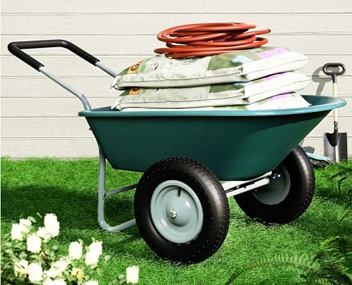 2026 2 Wheel Wheelbarrow  330 Pounds Capacity Yard Cart with Padded Handlebar  14 Inch Pneumatic Tires for High Stability  Ideal for Moving Soil  Plant Shrub  Gardening Tool  Easy Assembly