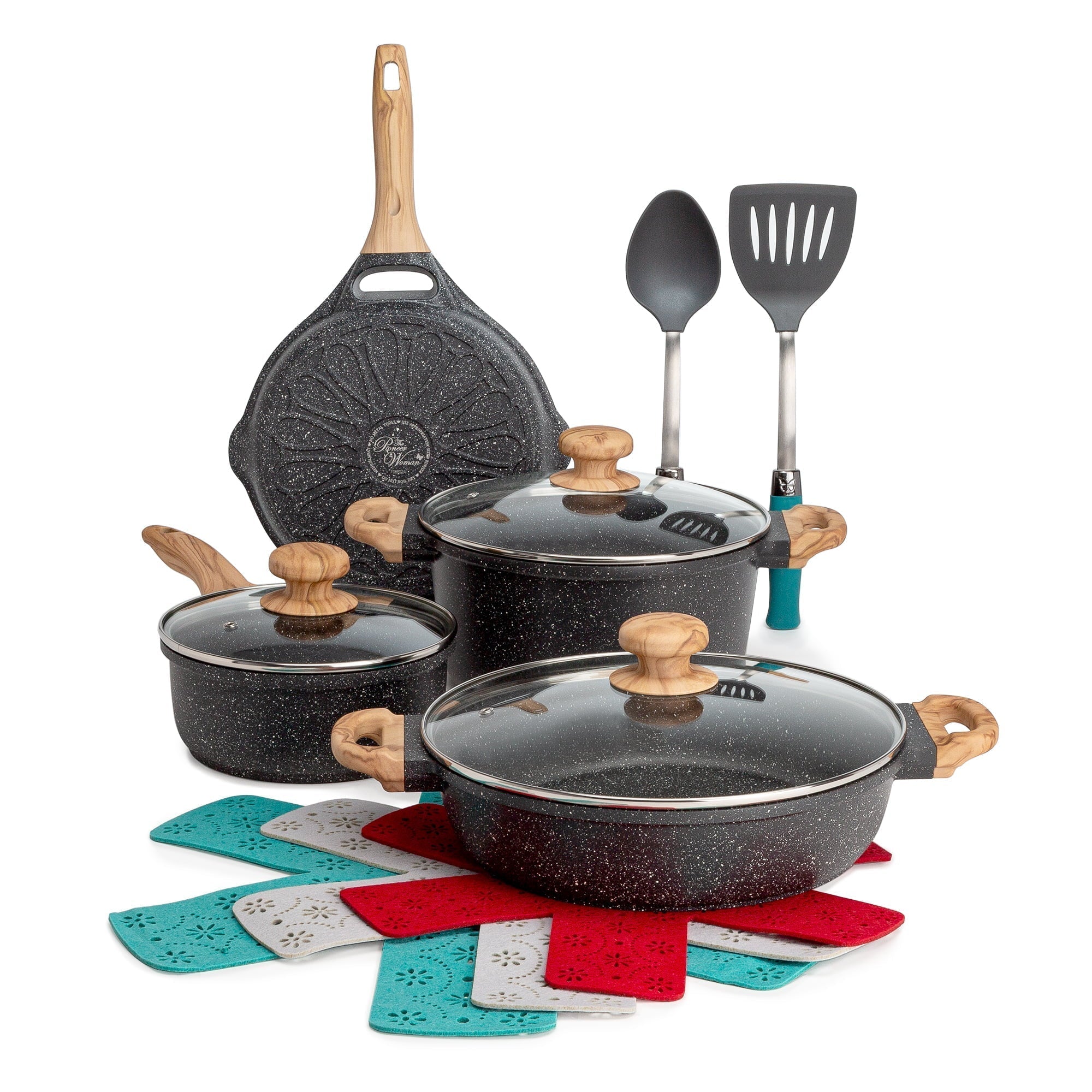 2026 The Pioneer Woman Prairie Signature 12-Piece Cast Aluminum Cookware Set, Charcoal Speckle