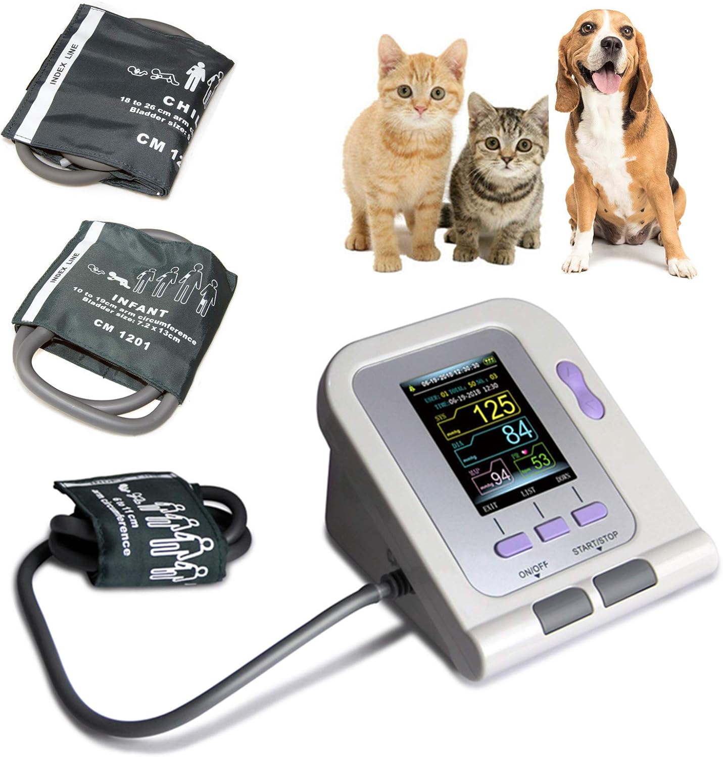 2026 Contec08A Vet Veterinary Animal Use Blood Pressure Monitor 3 Cuffs 6-11CM 10-19CM 18-26 CM