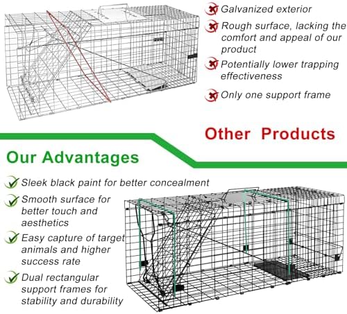 2026 VASALAID Live Animal Trap Cage  32′′ X 12′′ X 12.5′′ Catch and Release  Humane Live Trap Cage Indoor and Outdoor Foldable Live Trap for Raccoons Groundhogs  Stray Cats Squirrels  Rabbits  woodchucks