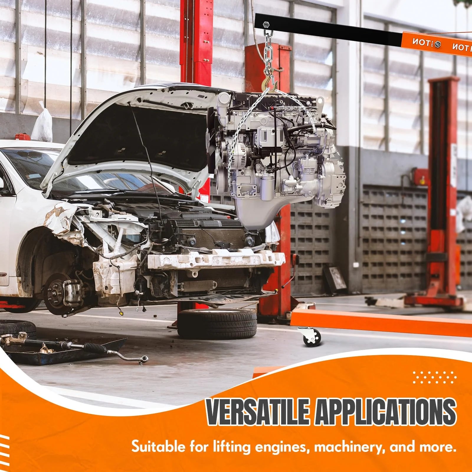 4400LBS Engine Hoist, Folding Hydraulic Hoists Cherry Picker, Heavy Duty Engine Crane Lifter, Orange