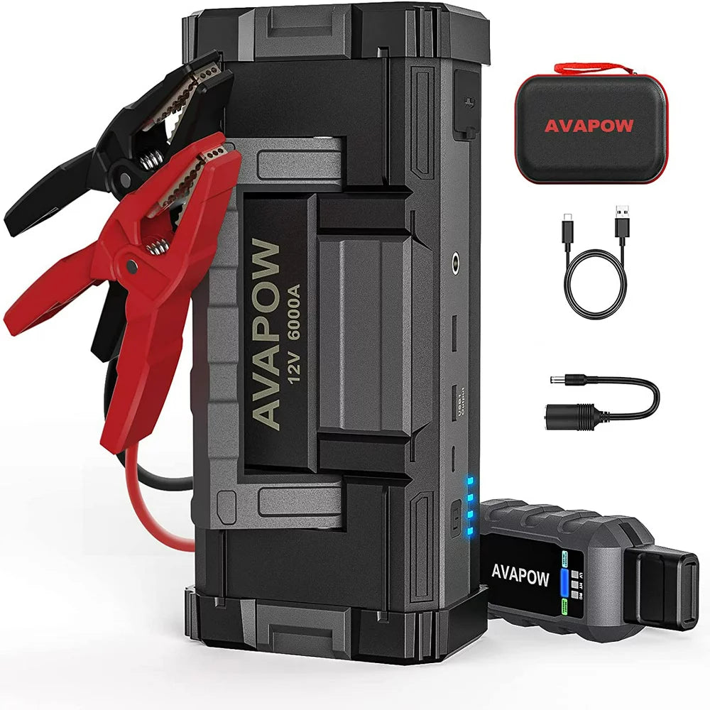 6000A Car Jump Starter. Dual USB Quick Charge. LED Light. for Gas/Diesel Engines. 12V Vehicles