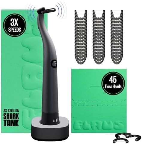 2026 FLAUS Electric Flosser (Shark Tank) with 3 Speeds + 45 Replacement Heads – Easy Gliding Floss for Gentle Gum Care  Water Floss Alternative  Dentist Recommended Tooth Flossers  Eco Dental Floss Picks