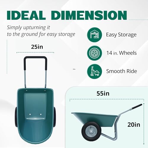 2026 2 Wheel Wheelbarrow  330 Pounds Capacity Yard Cart with Padded Handlebar  14 Inch Pneumatic Tires for High Stability  Ideal for Moving Soil  Plant Shrub  Gardening Tool  Easy Assembly